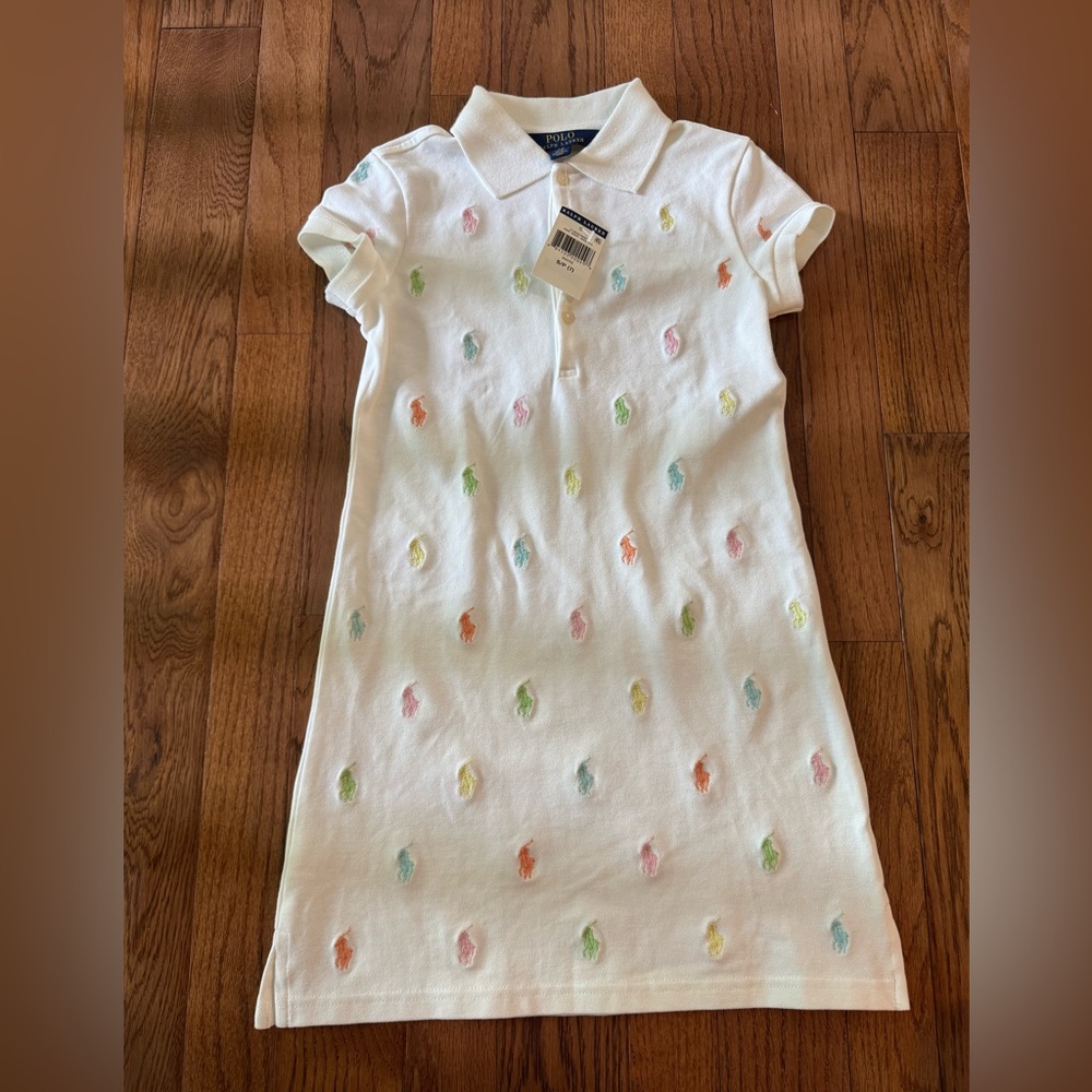 Ralph Lauren White Polo Big Kids Dress with Polo Horse Logo, New-Size Small/7